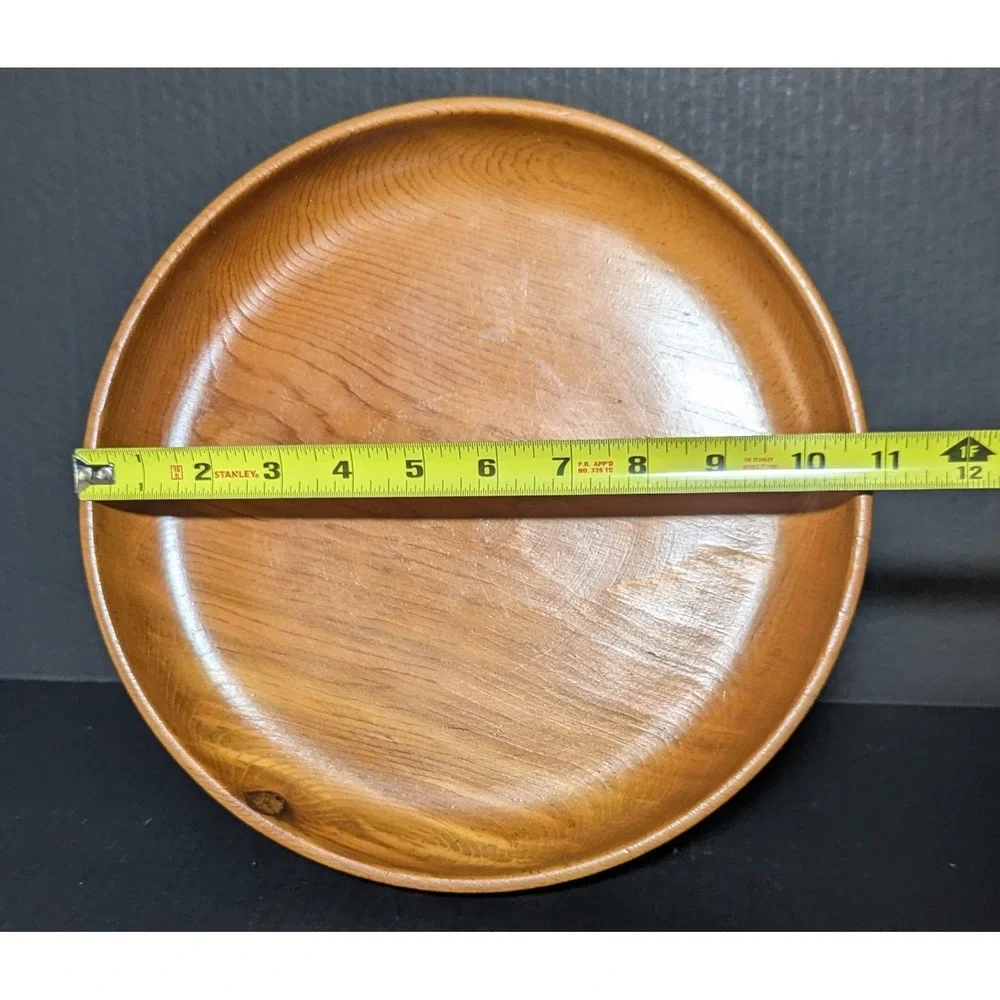 Vintage‎ Mid-Century Rustic Hand Turned Lipped Pedestal Bowl Green Felted Bottom